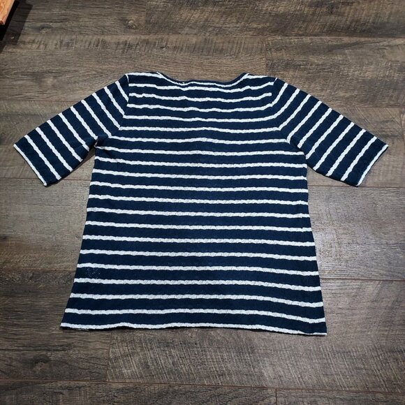 Lucky Brand Striped V-Neck Shirt Women’s Large Blue White Nautical - Picture 3 of 8